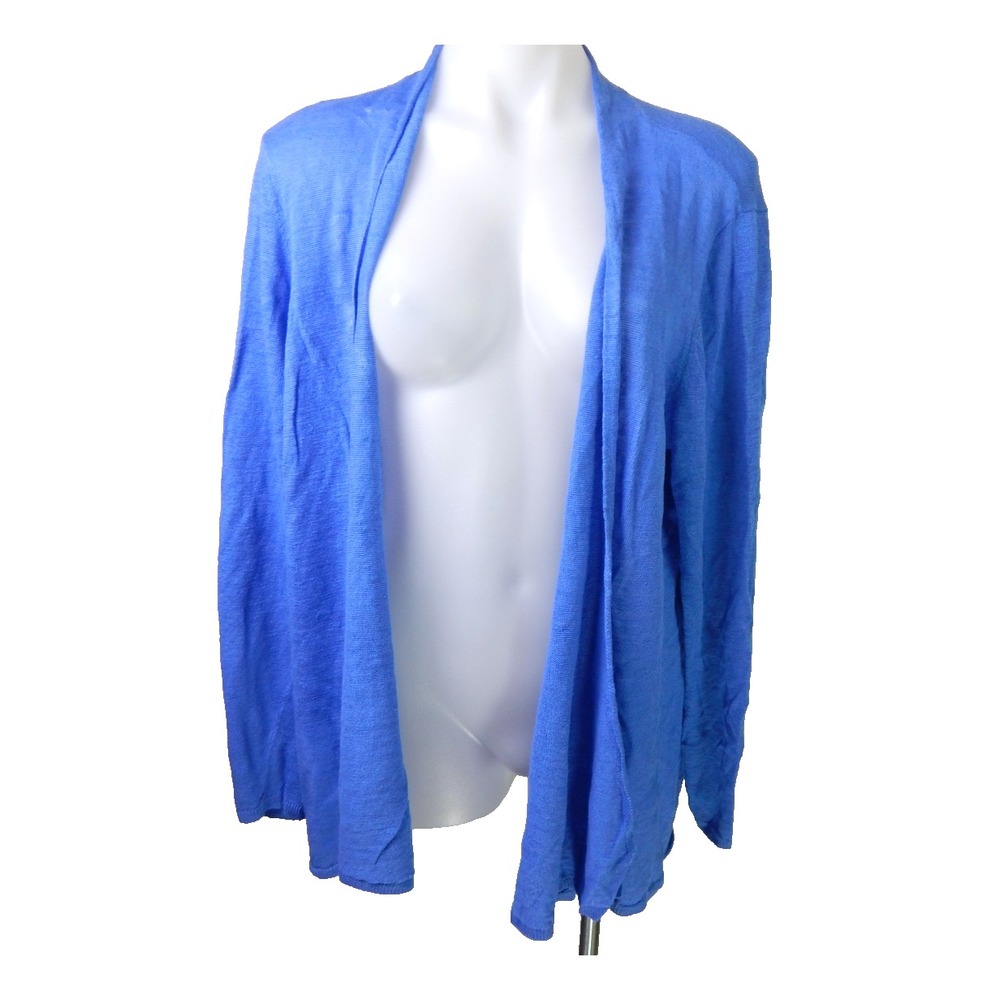 Eileen Fisher Cardigan Semi Sheer Linen Knit Open Front Blue